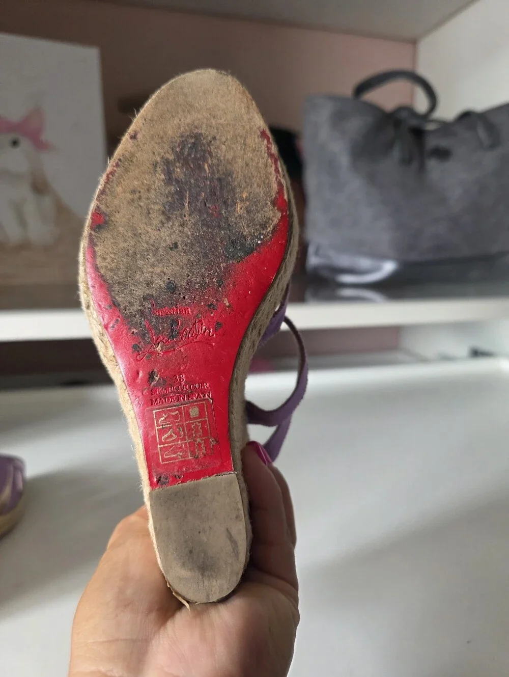 Christian Louboutin Lavender Fabric Wedge Espadrilles